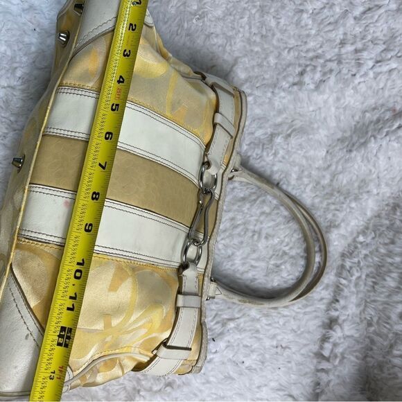 Coach Hampton Signature Canvas Satchel yellow & gold Beige leather trim & straps - Picture 7 of 16